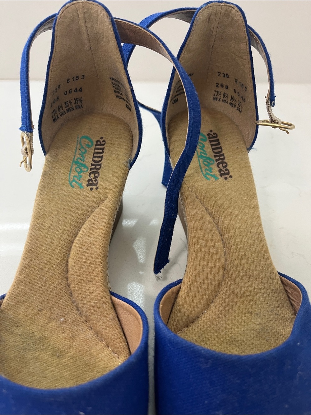 ANDREA FENZI Royal Blue Suede-Look Ankle Strap Heels
